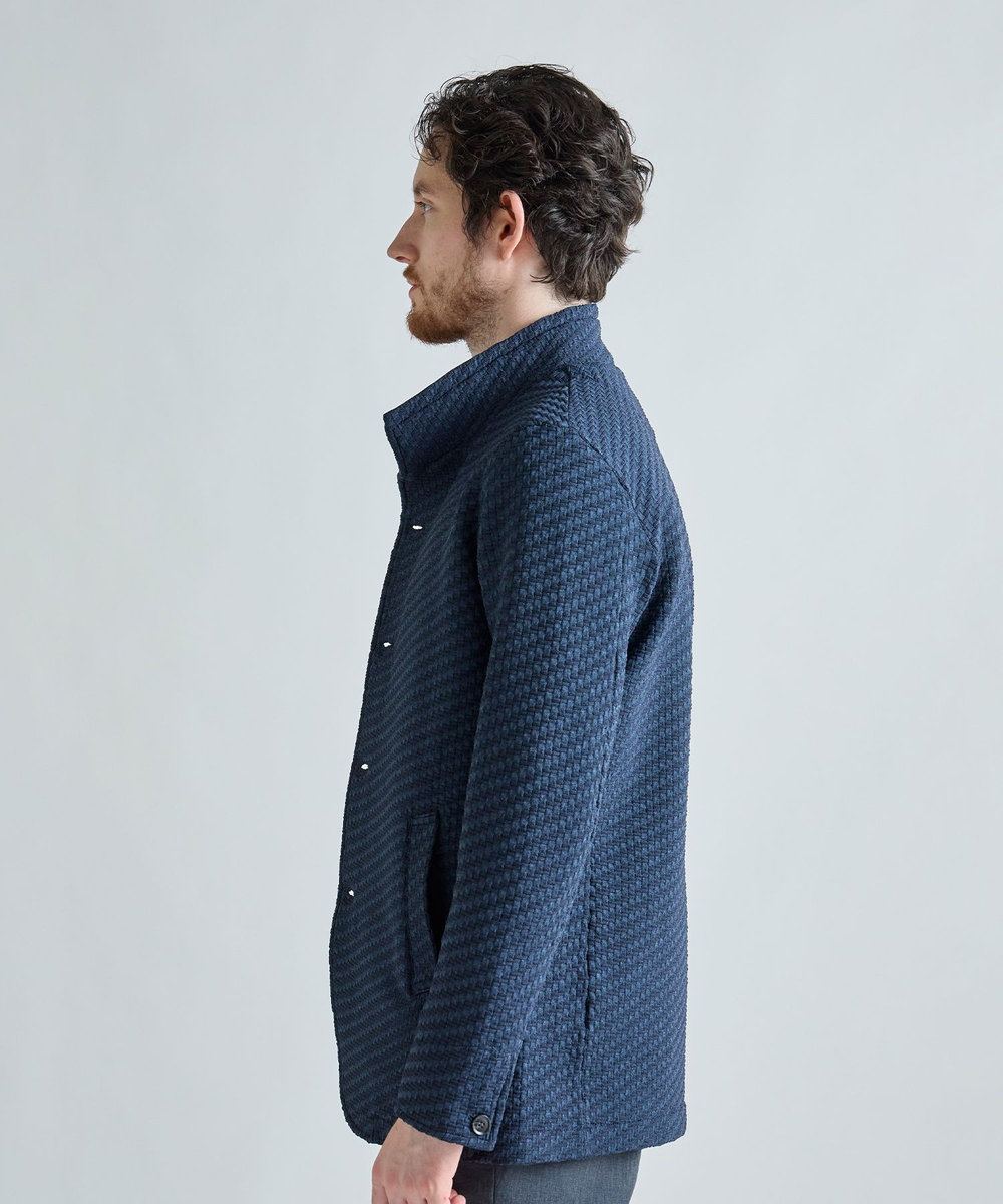 MEN'S BIGI ブリスターニットジャカード スタンドジャケット ネイビー