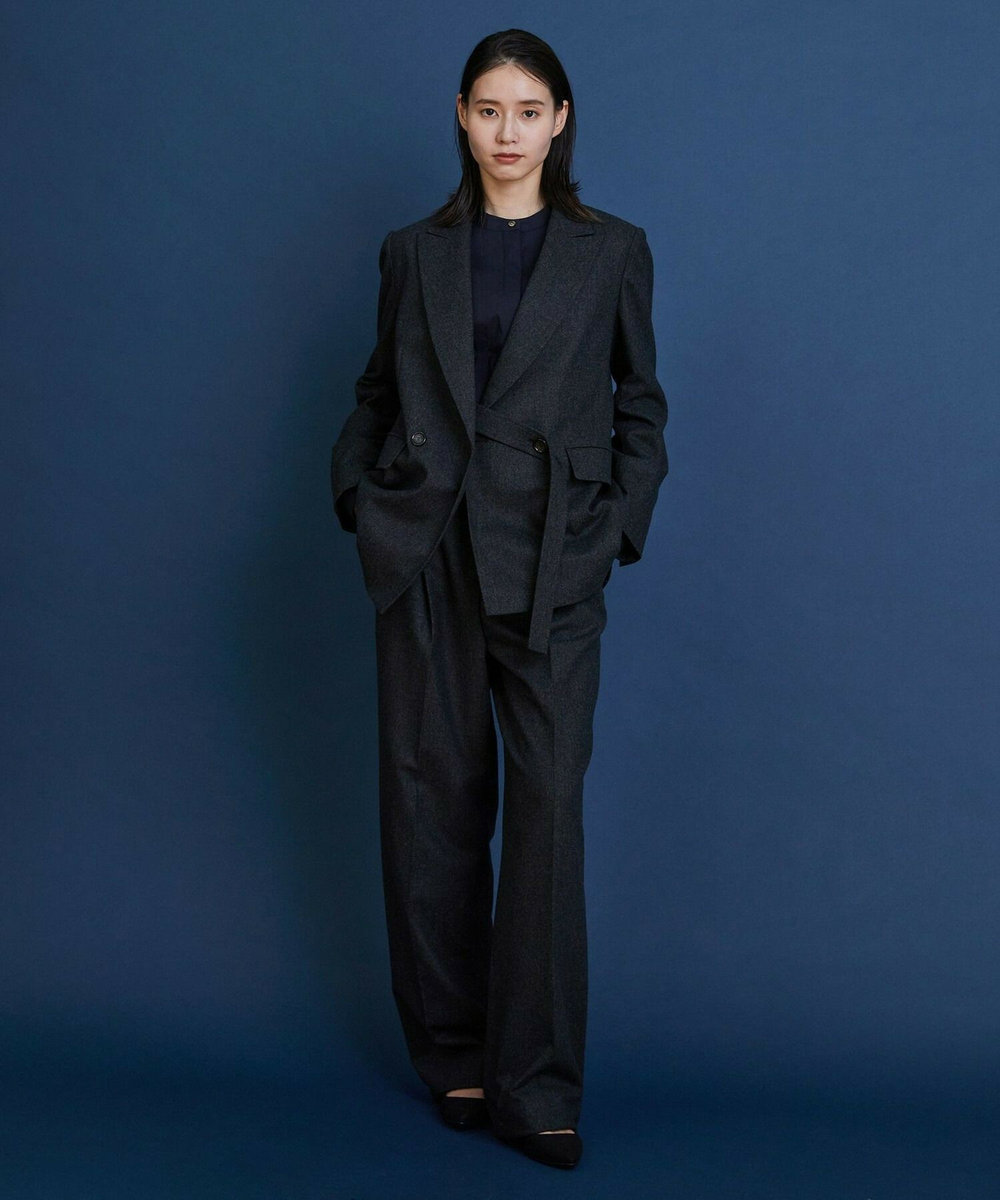L'EQUIPE COUTURIER ウールカシミヤストレートパンツ チャコールグレー