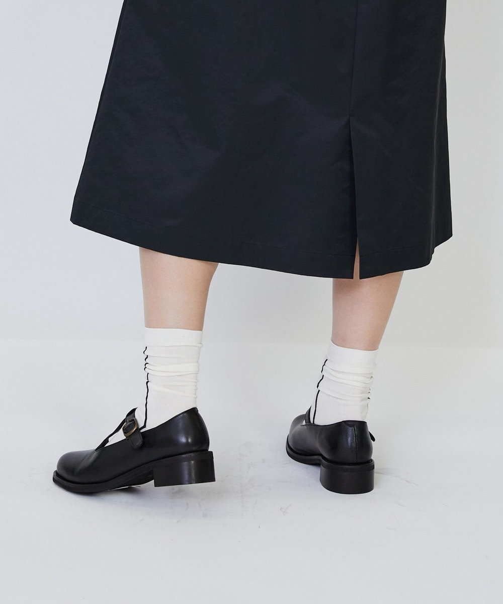 LOISIR 【MTサイズ有り】エステルコットンタフタミモレスカート ブラック