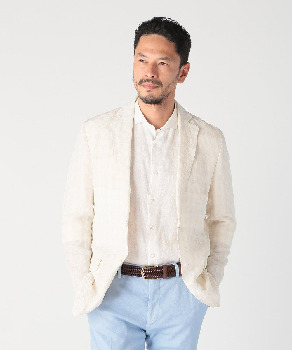 MEN'S BIGI リネン混ジャカードライトジャケット<ドライタッチ> ホワイト