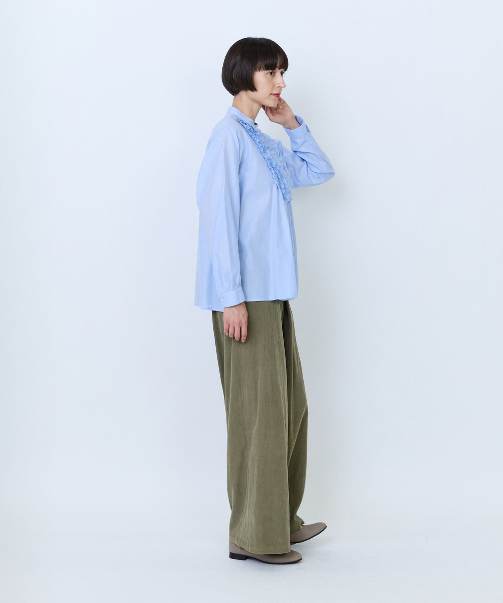 LOISIR フリルテクニックデザインブラウス サックスブルー