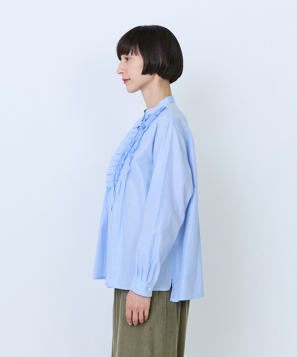 LOISIR フリルテクニックデザインブラウス サックスブルー
