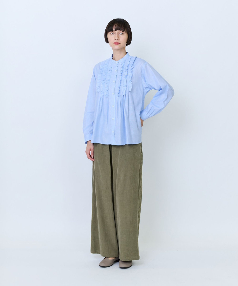 LOISIR フリルテクニックデザインブラウス サックスブルー