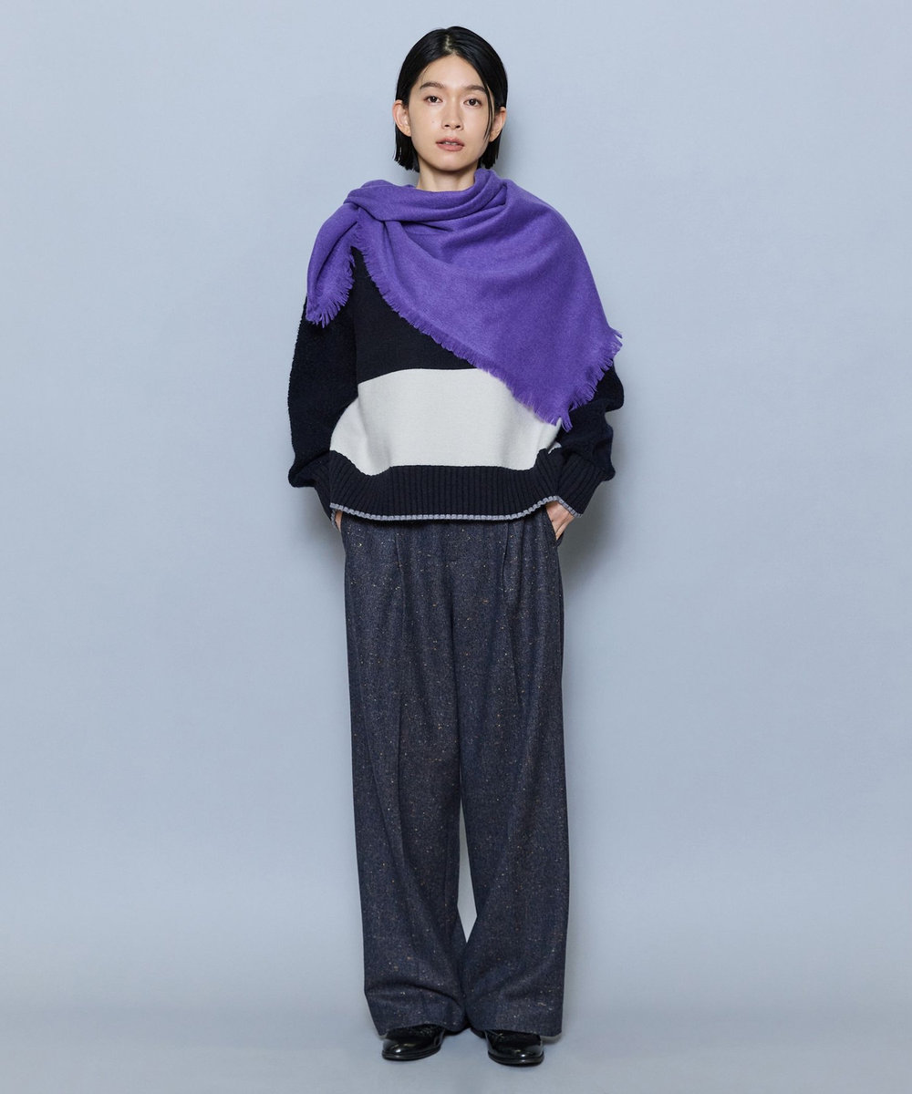 MOGA ラージボーダー×ウールパイルニットトップス ネイビー