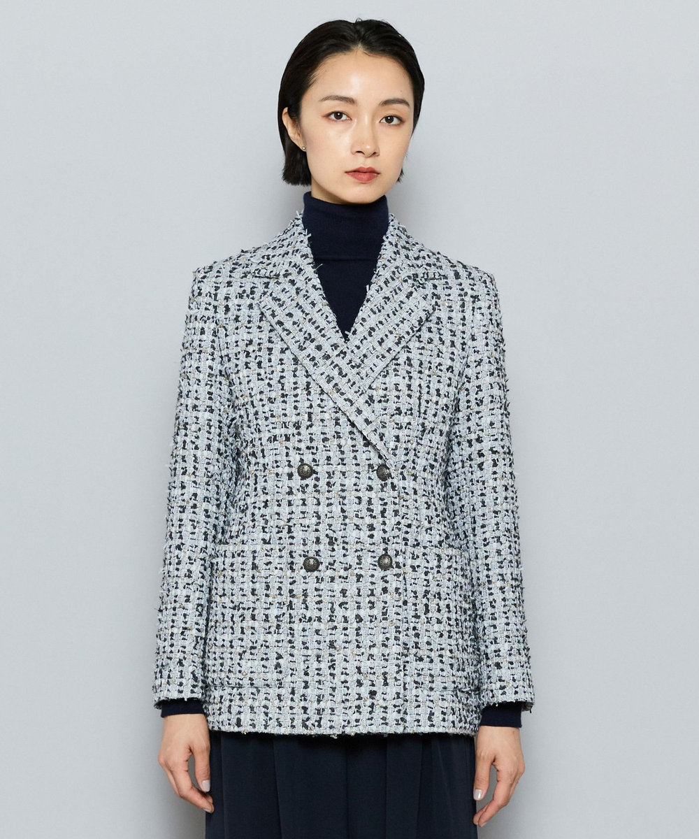 L'EQUIPE COUTURIER LINTONツイードテーラードジャケット サックスブルー