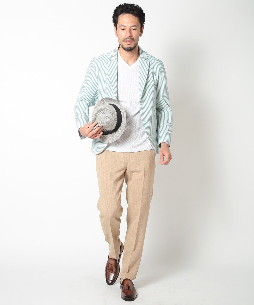 MEN'S BIGI 膨れジャカードVネックTシャツ ホワイト系その他