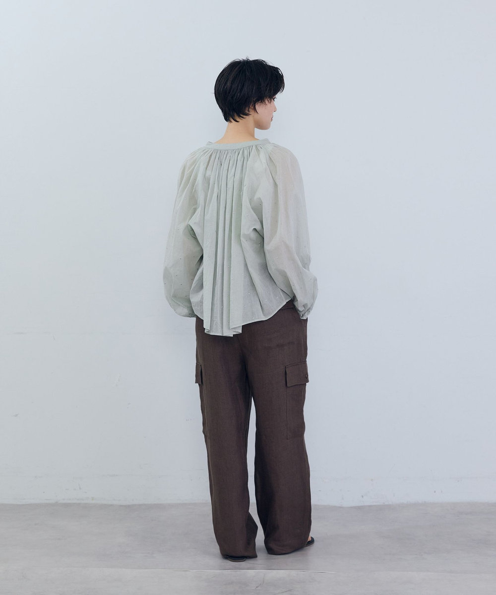 ADIEU TRISTESSE コットンオーガンジードット刺繍ブラウス ブル－グレ－