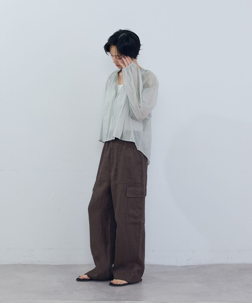ADIEU TRISTESSE コットンオーガンジードット刺繍ブラウス ブル－グレ－