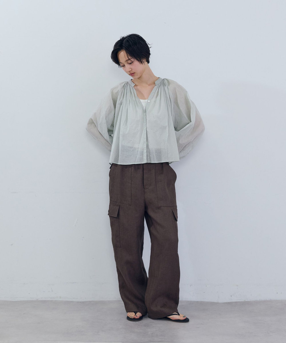 ADIEU TRISTESSE コットンオーガンジードット刺繍ブラウス ブル－グレ－