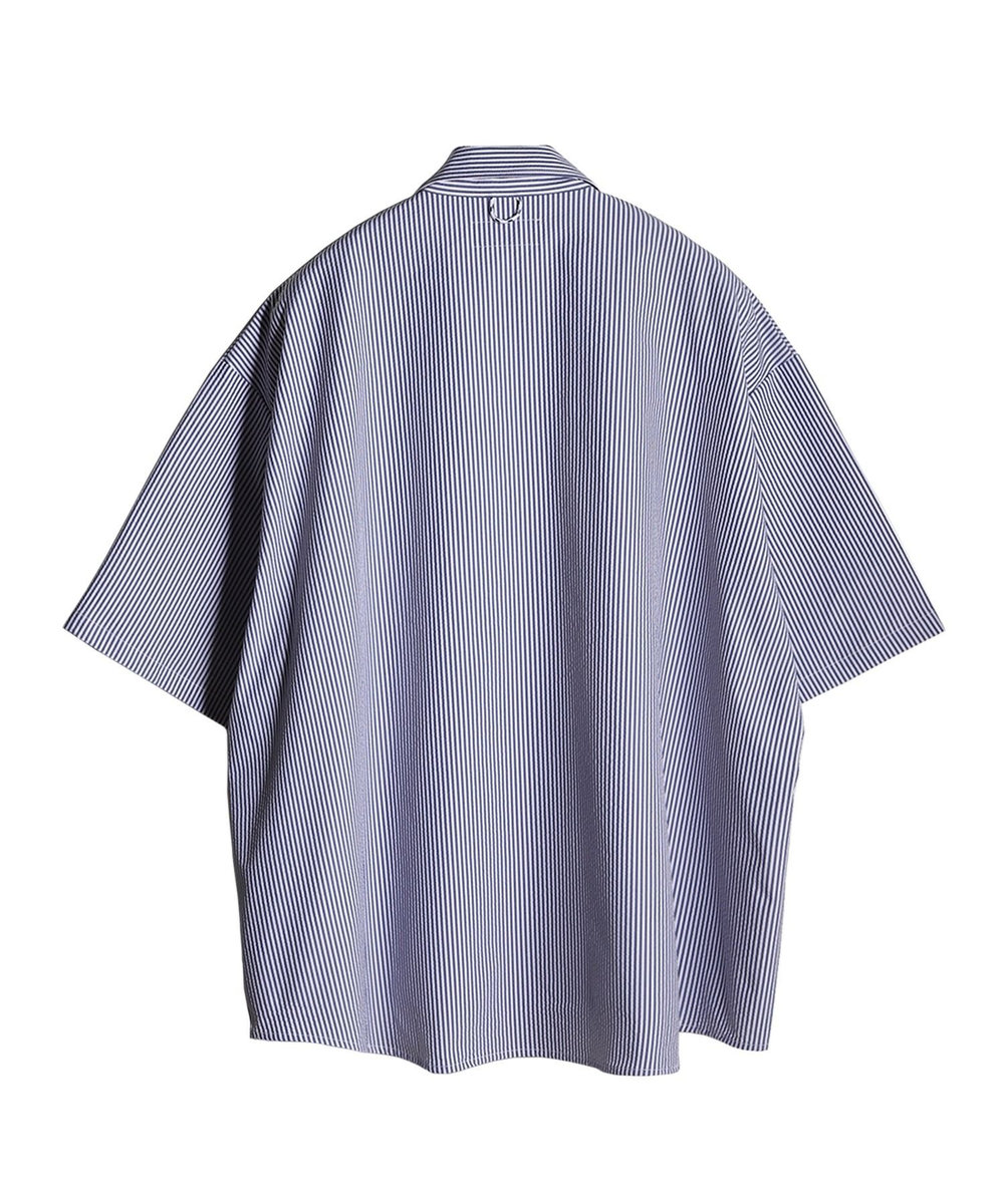 MEN'S BIGI 4WAYサッカーストライプシャツ<ストレッチ><EASY CARE> ブルー