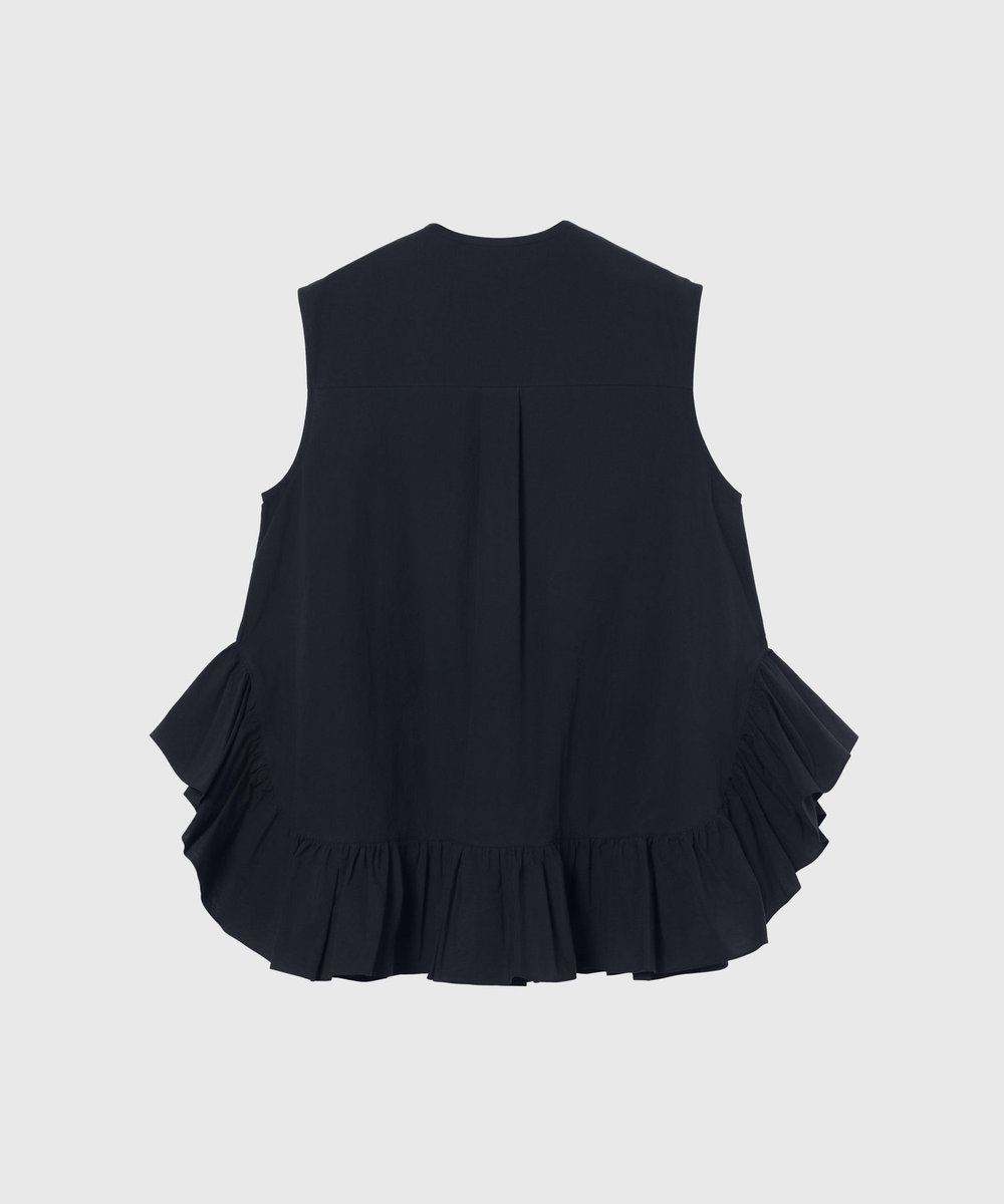 DÉPAREILLÉ COTTON RUFFLE HEM SLEEVELESS BLOUSE / コットンラッフルヘムスリーブブラウス ネイビー