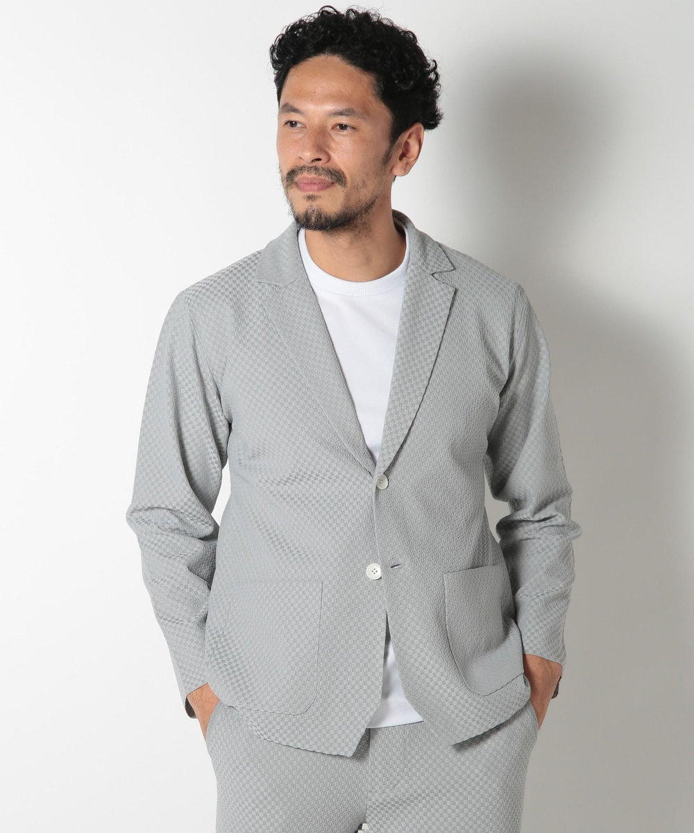 MEN'S BIGI ポリエステルエアリードッツテーラードジャケット ライトグレー