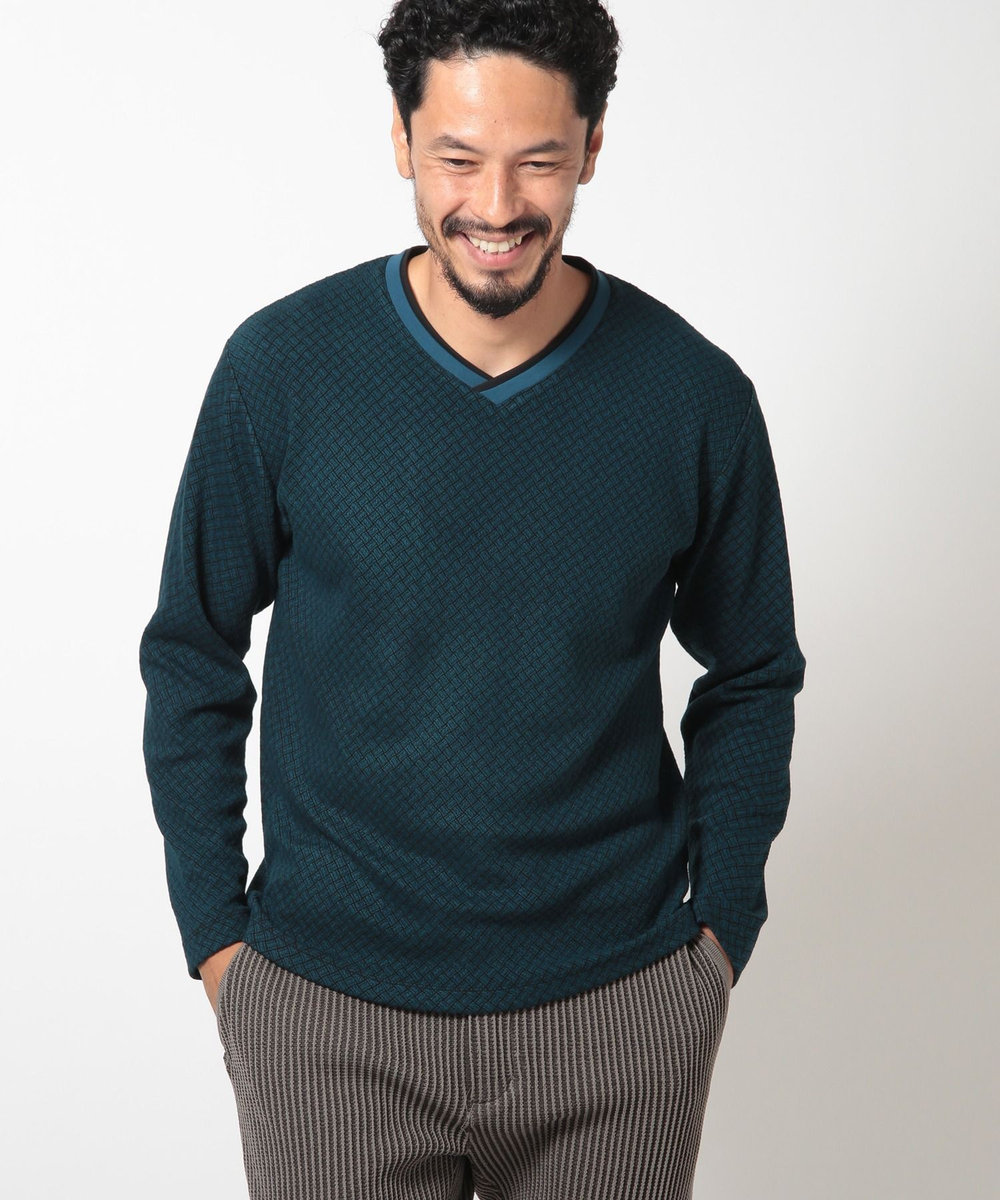 MEN'S BIGI フクレジャカードVネックカットソー ブルー系その他