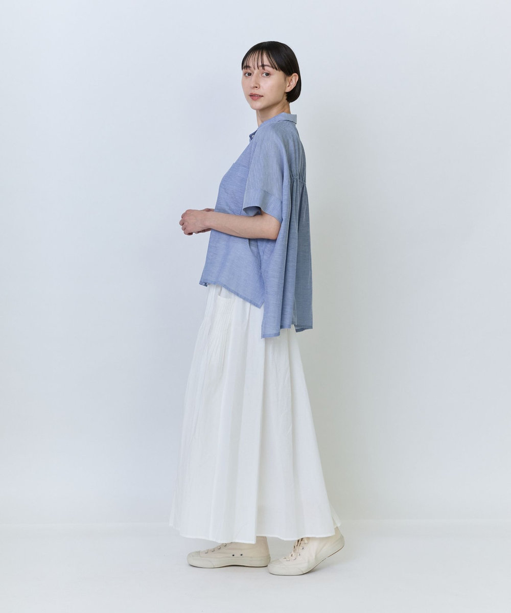LOISIR エステル綿麻ローンオーバーシャツ サックスブルー