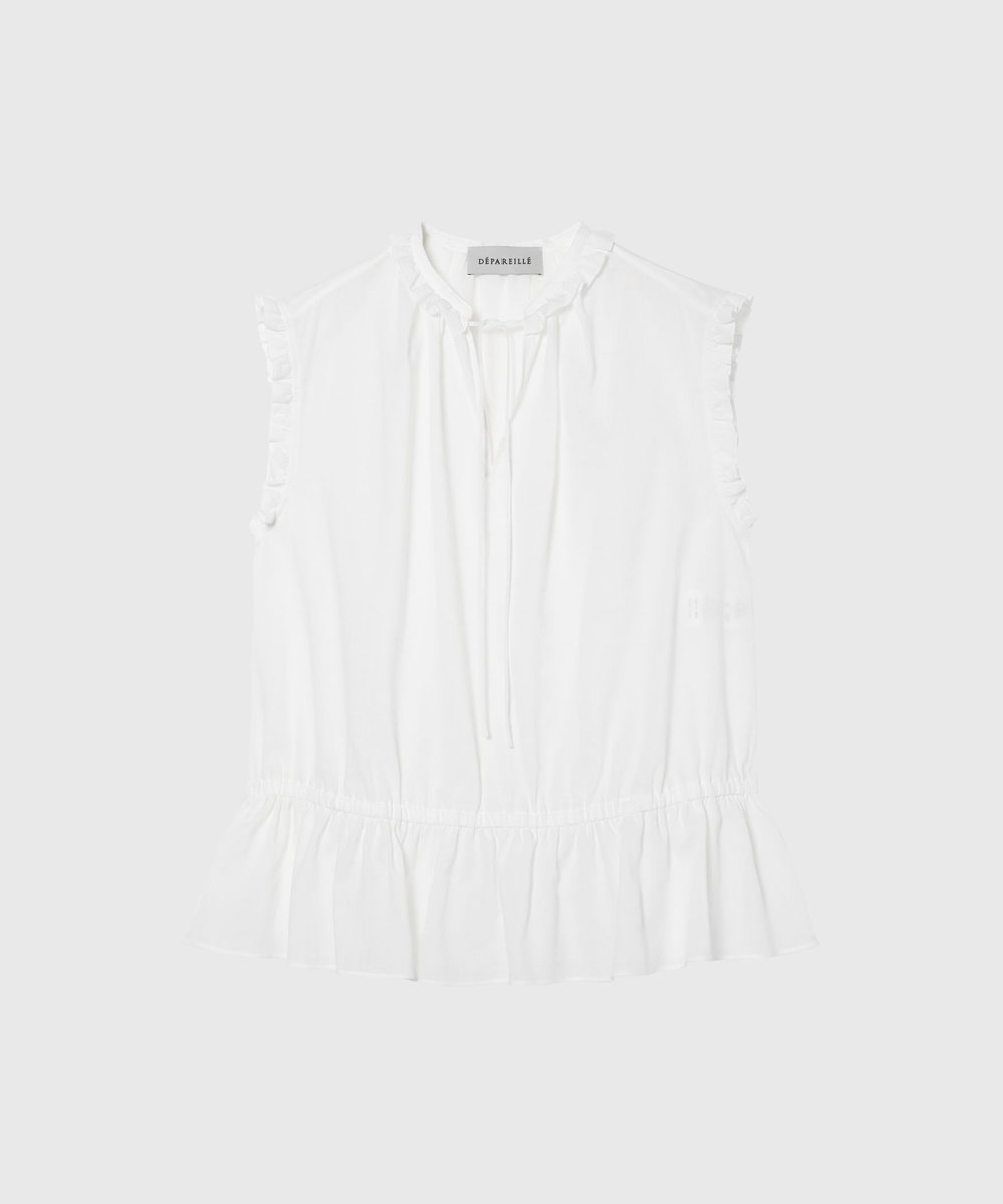 DÉPAREILLÉ RAMIE COTTON SLEEVELESS FRILL BLOUSE / ラミーコットンスリーブレスフリルブラウス オフホワイト