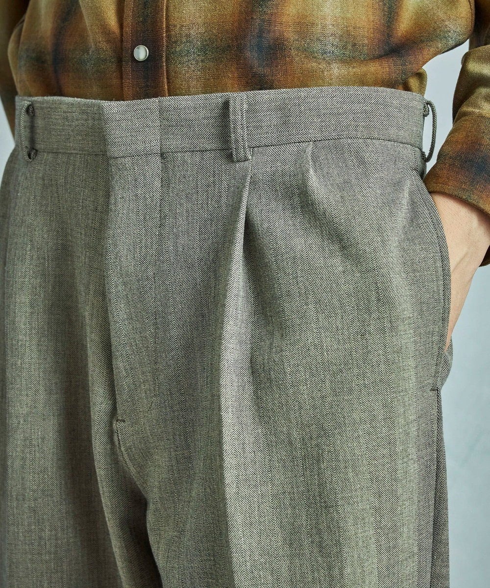 MEN'S BIGI 二重織ヘリンボーン テーパードワイドパンツ＜2WAYストレッチ＞ ベージュ