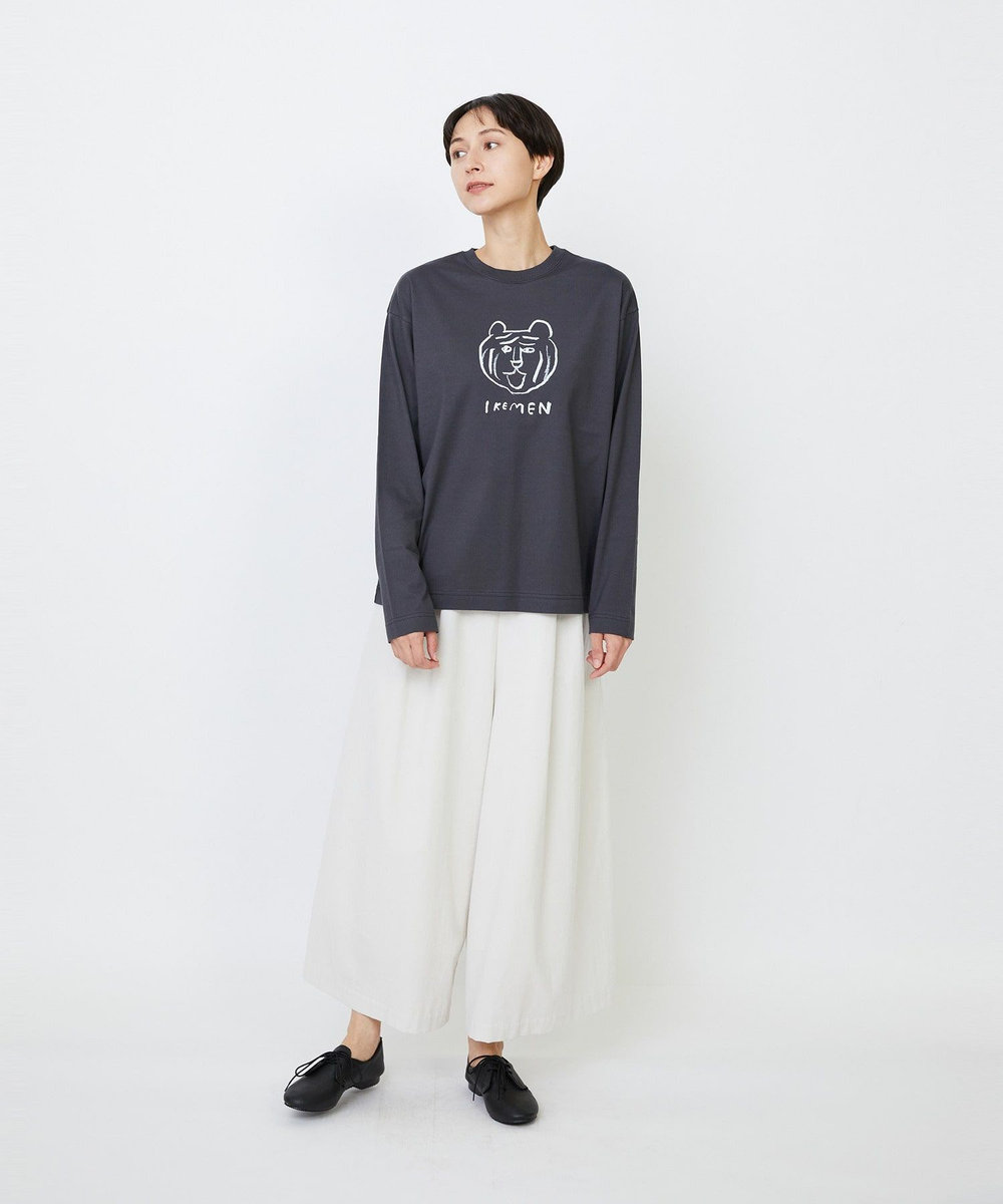 LOISIR 【EC限定・アーティストコラボ】LOISIR×TORANEKOBONBON CATプリントロングスリーブTシャツ チャコールグレー