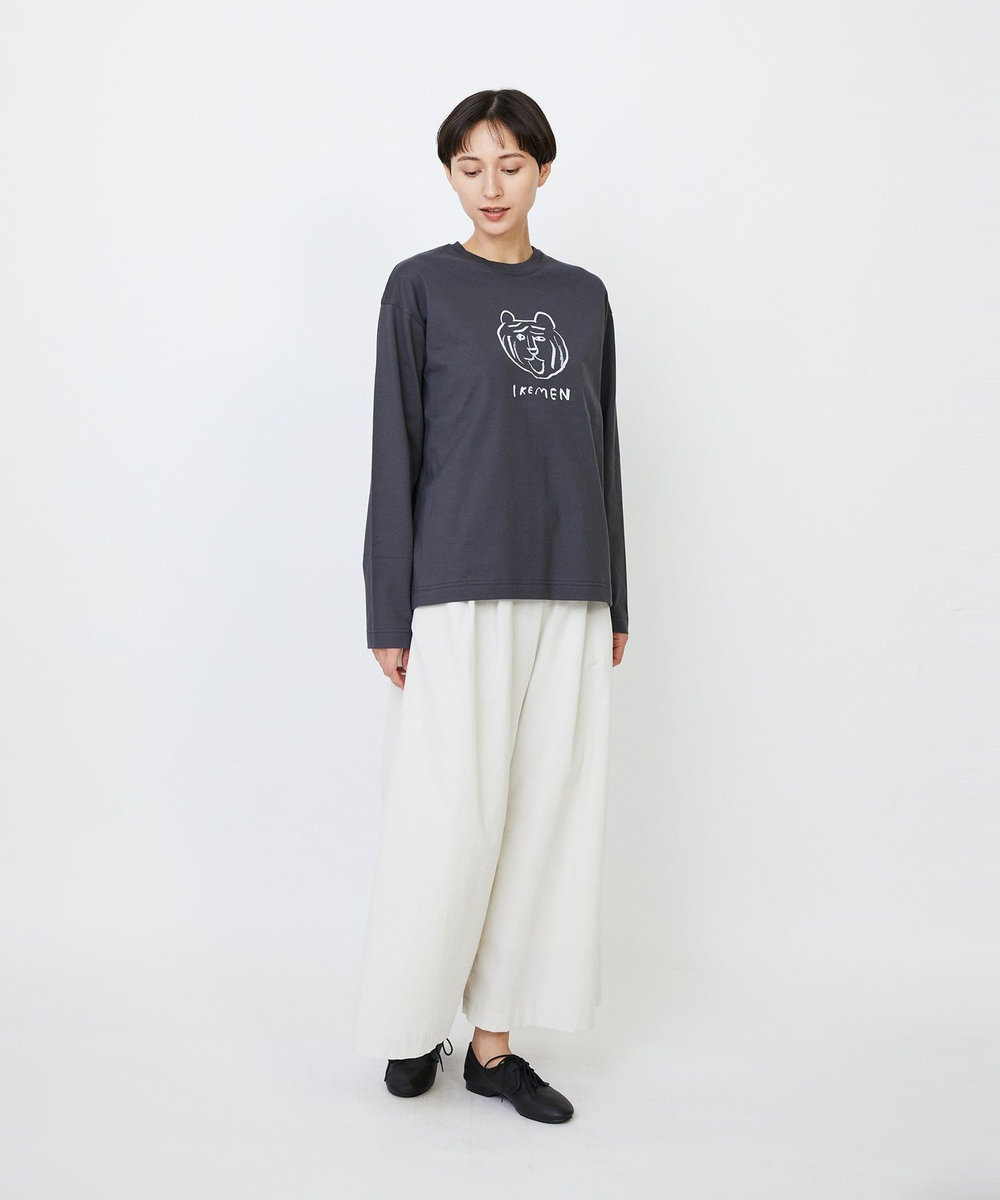 LOISIR 【EC限定・アーティストコラボ】LOISIR×TORANEKOBONBON CATプリントロングスリーブTシャツ チャコールグレー