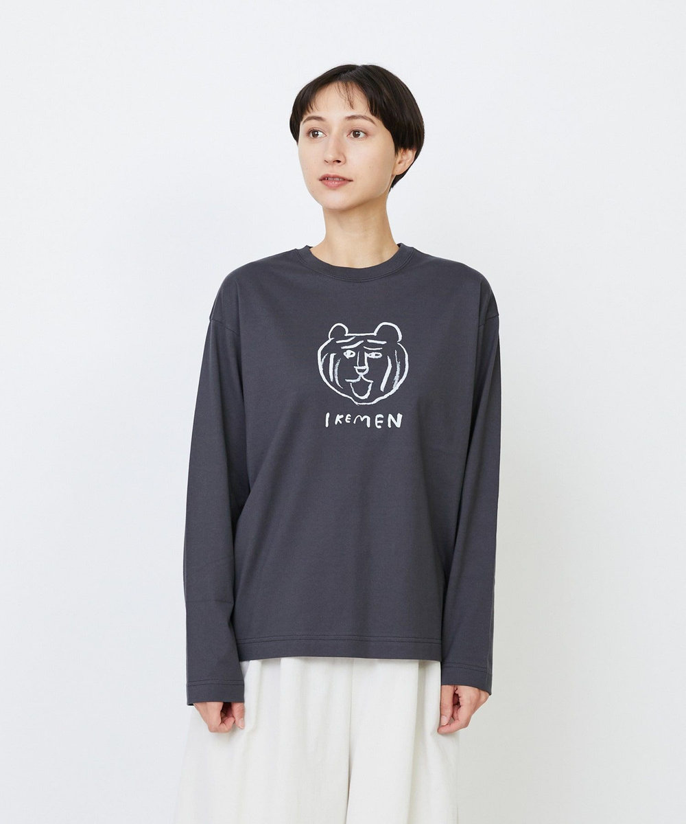 LOISIR 【EC限定・アーティストコラボ】LOISIR×TORANEKOBONBON CATプリントロングスリーブTシャツ チャコールグレー