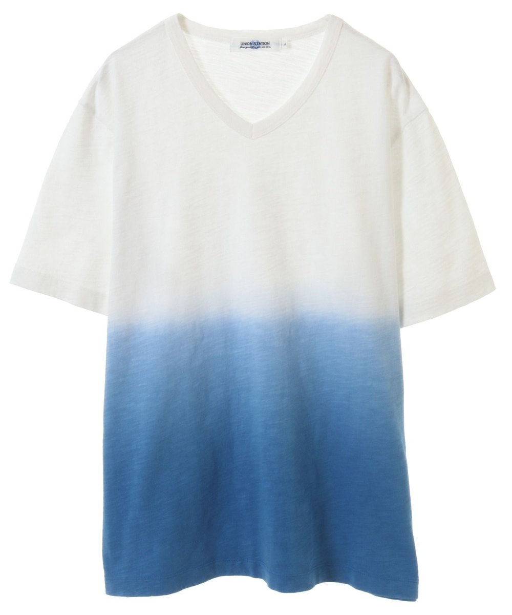 UNION STATION 20/-スラブ天竺段染めＴシャツ ブルー