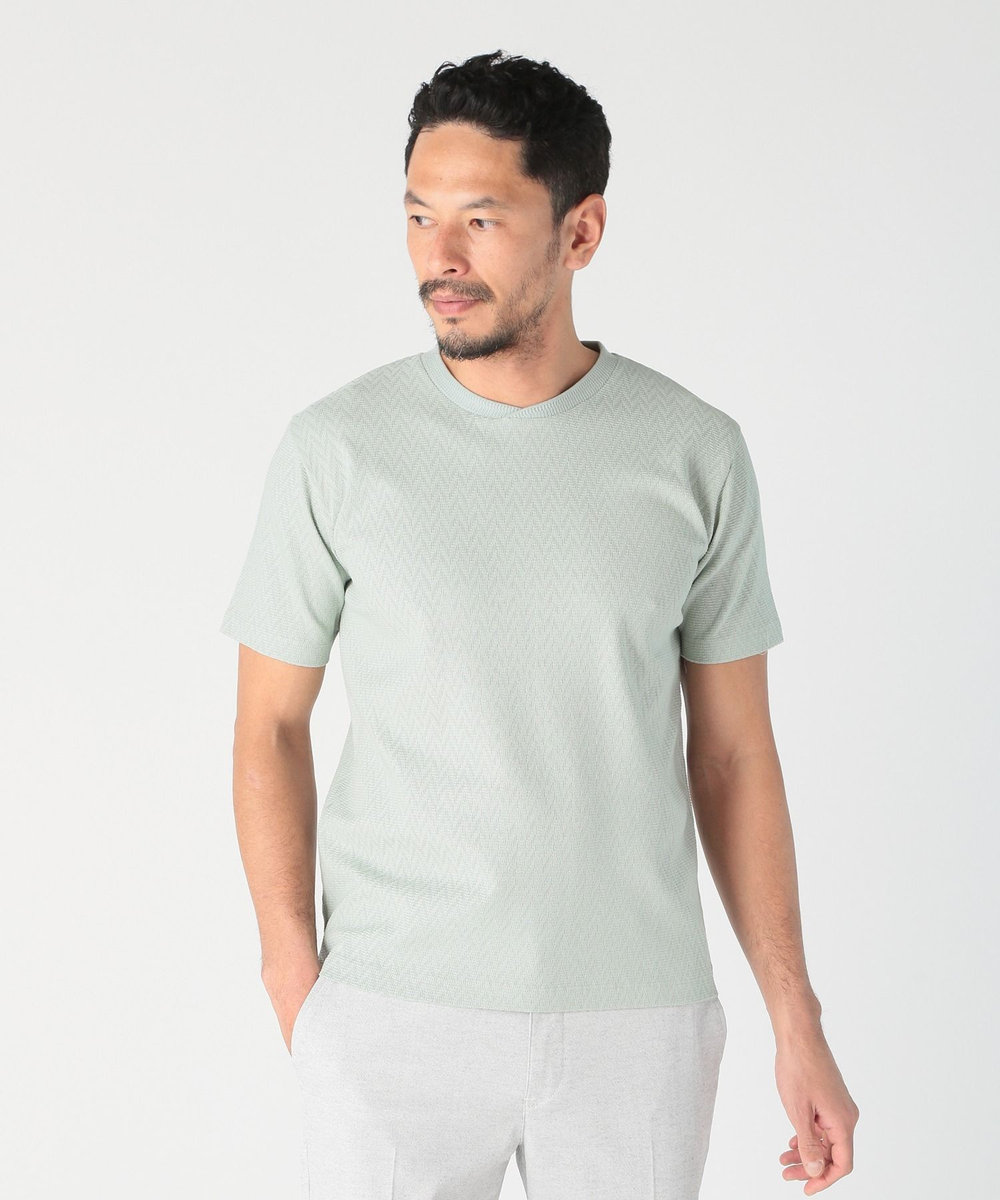 MEN'S BIGI シェブロン柄リンクスジャカードTシャツ<接触冷感><抗菌防臭> グリーン