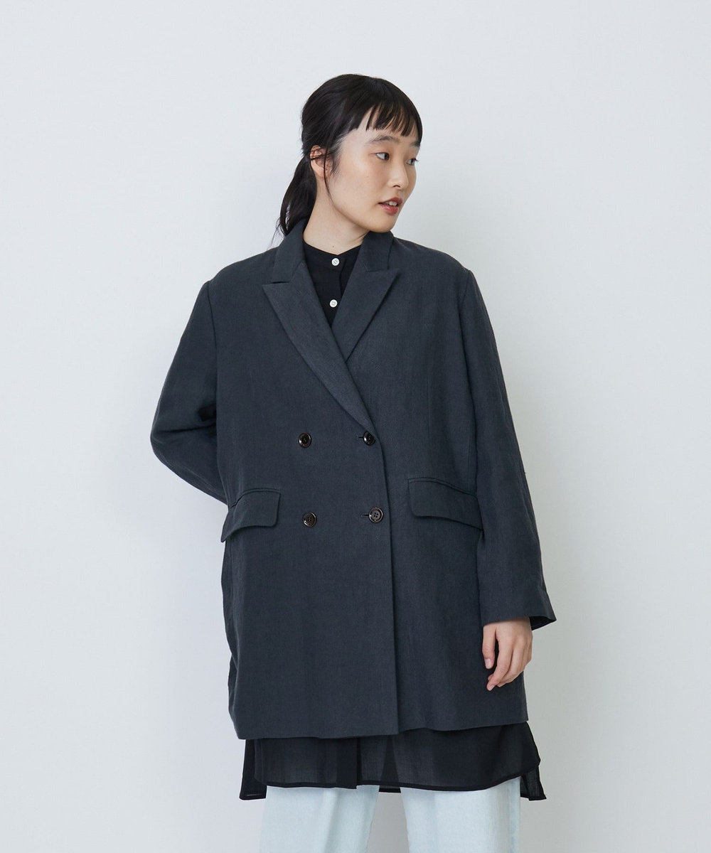 LOISIR リネンダブルブレストジャケット チェック