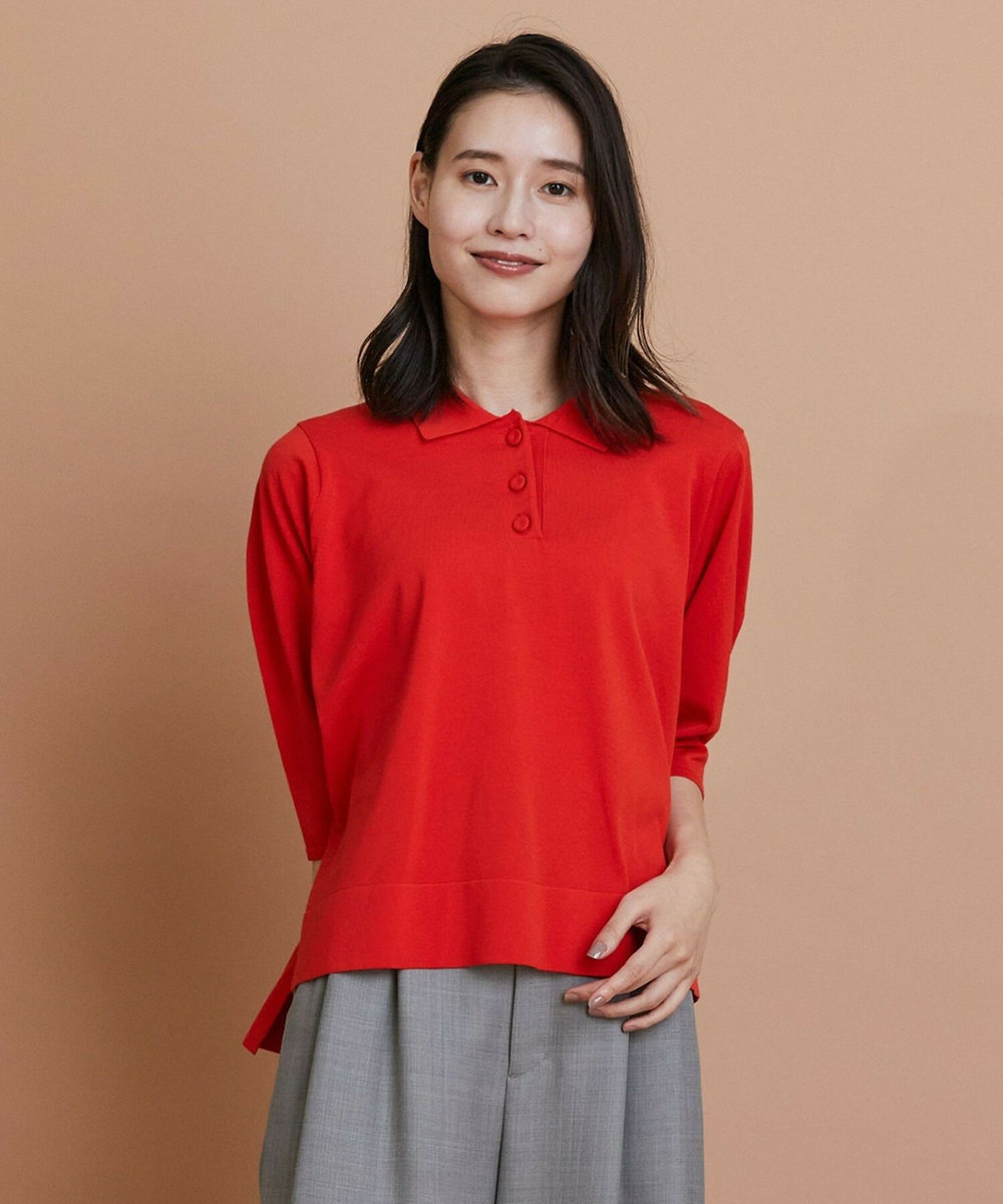 L'EQUIPE 綿ポリストレッチニットポロ レッド