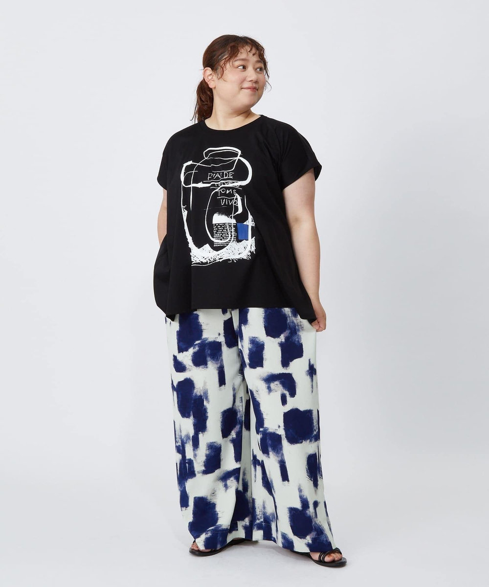 MOGA Lサイズ（大きいサイズ） 【大きいサイズ】コットンスムースプリントTシャツ ブラック