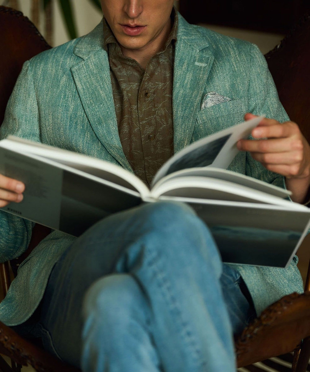 MEN'S BIGI リネン調スラブメランジジャケット グリーン