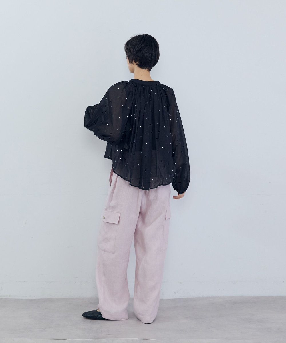 ADIEU TRISTESSE コットンオーガンジードット刺繍ブラウス ブラック