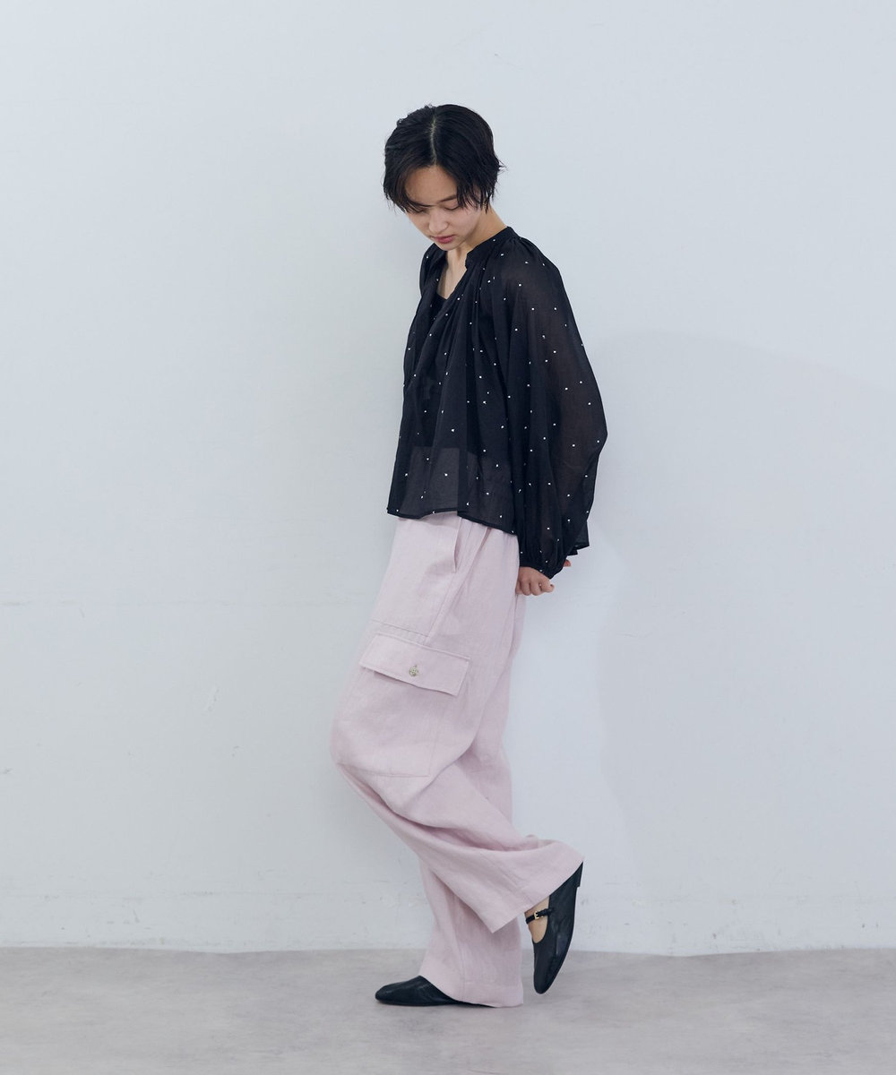 ADIEU TRISTESSE コットンオーガンジードット刺繍ブラウス ブラック
