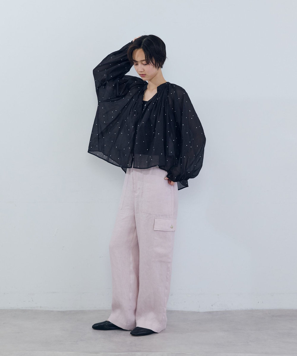 ADIEU TRISTESSE コットンオーガンジードット刺繍ブラウス ブラック