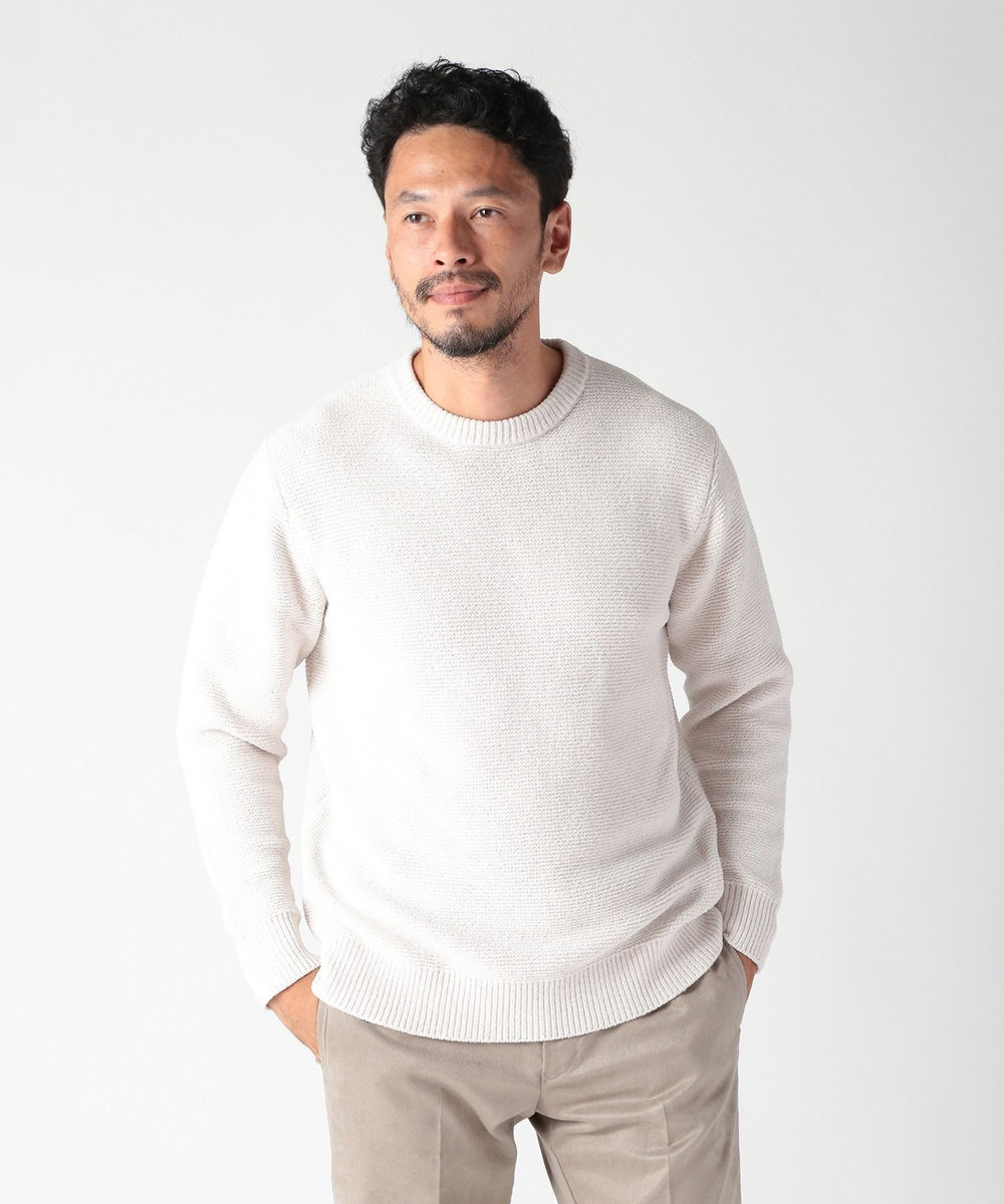 MEN'S BIGI 7G撚糸モールガータークルーネックニット オフホワイト