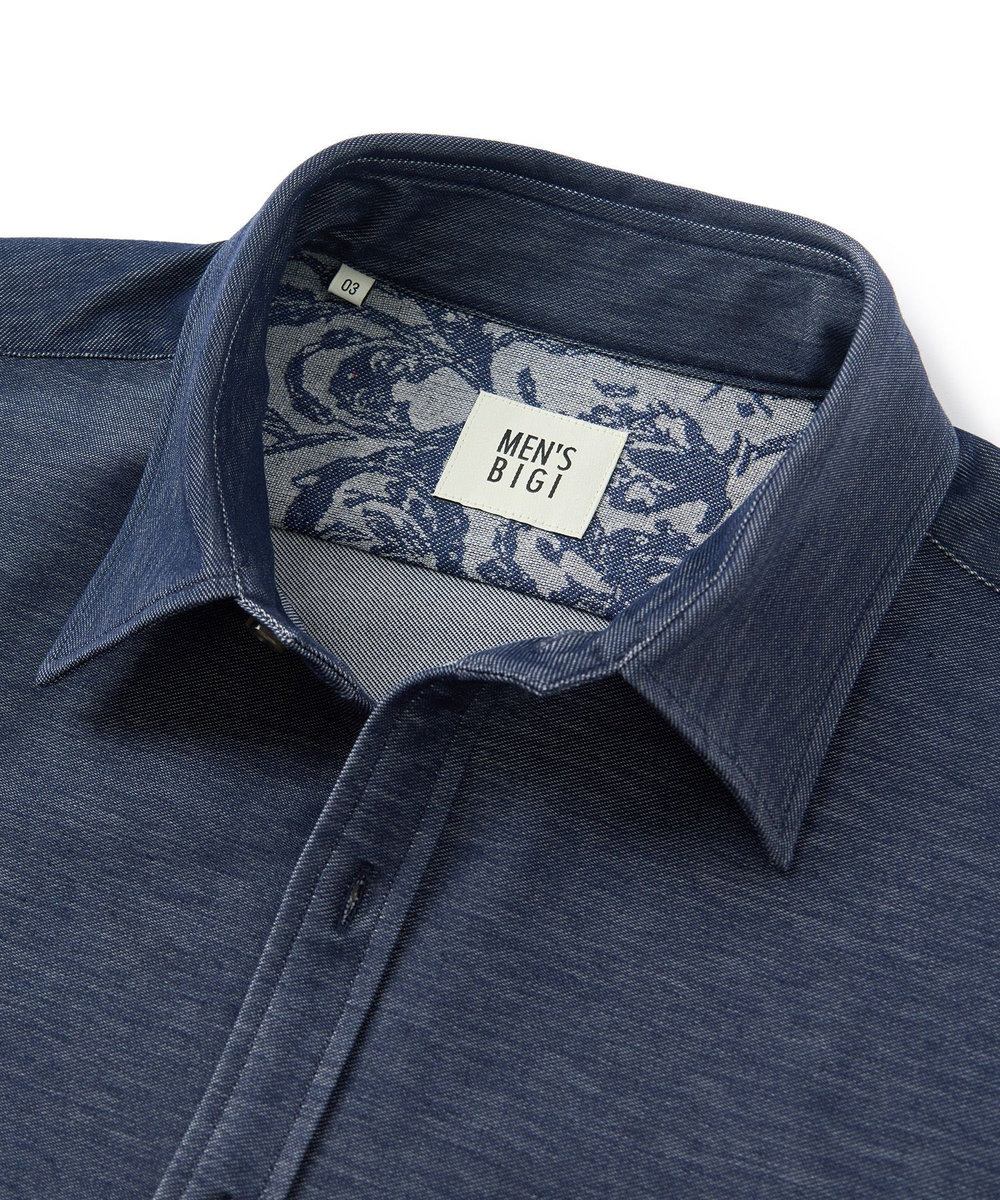 MEN'S BIGI デニムジャージ シャツブルゾン＜ストレッチ＞ ネイビー