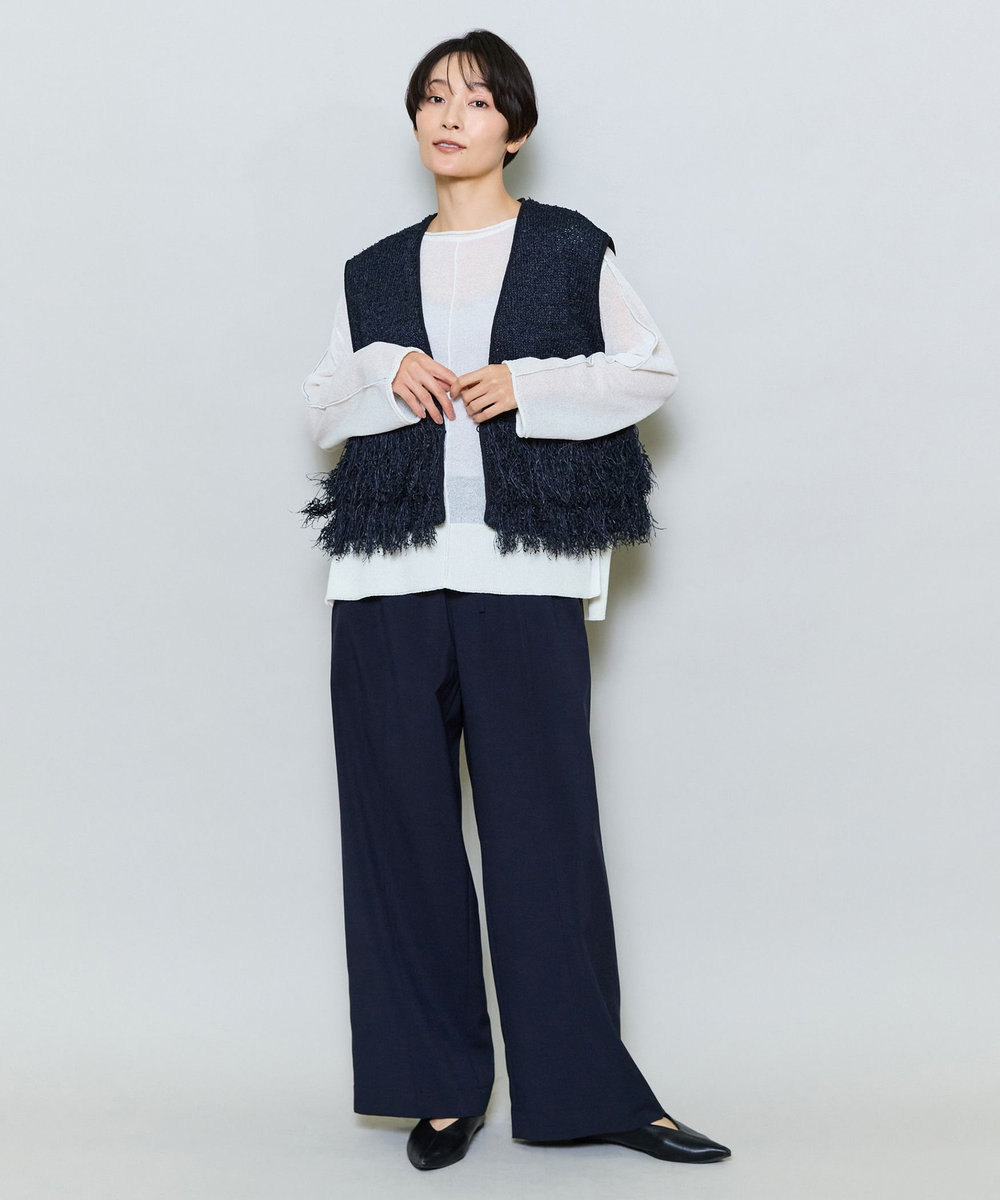 MOGA 和紙モールフリンジニットベスト ネイビー