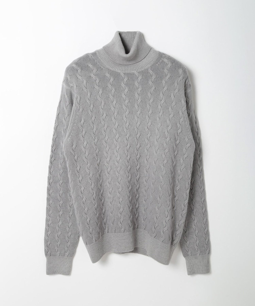 MEN'S BIGI 5ゲージスノー加工ケーブルタートルネックセーター グレー