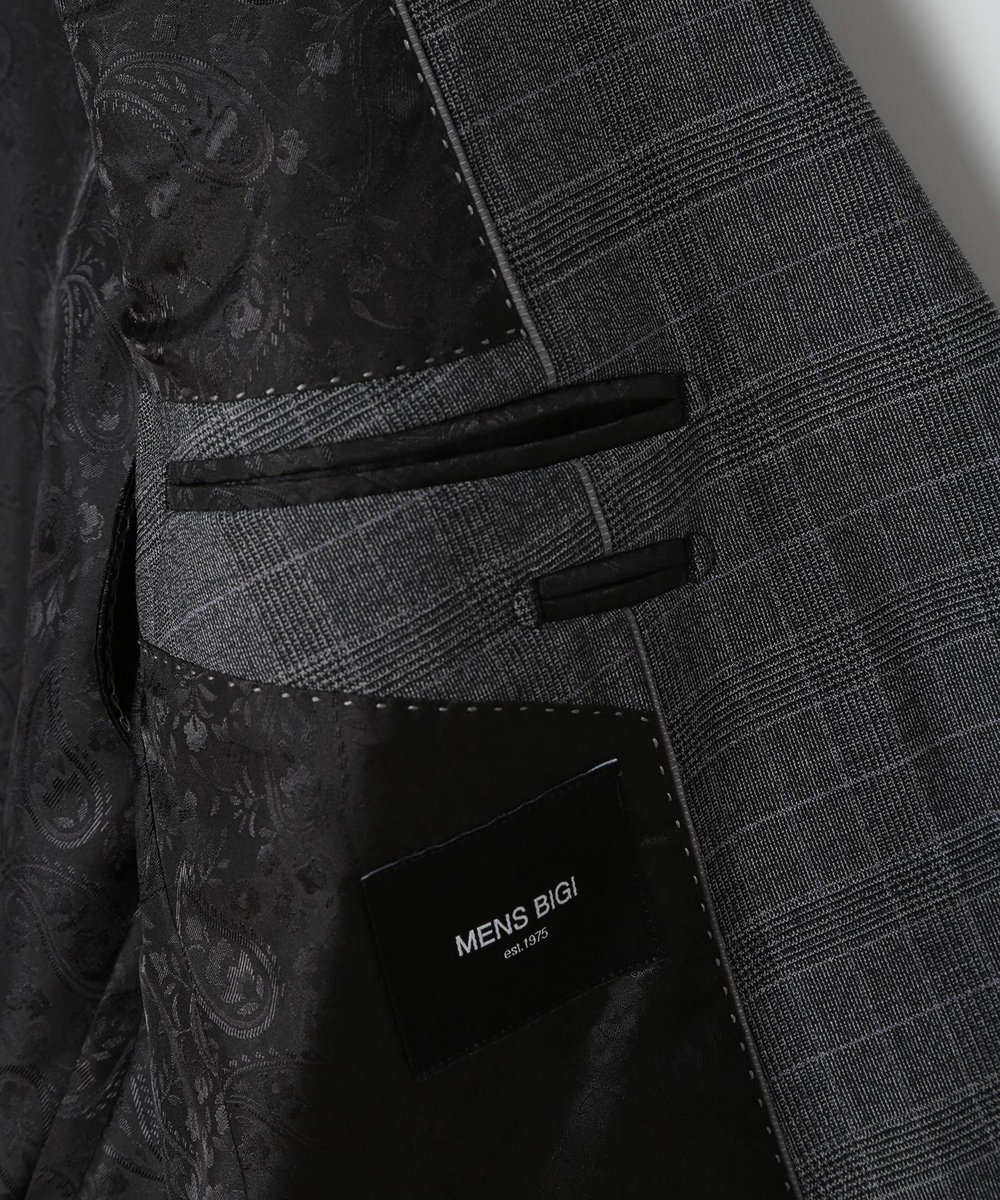 MEN'S BIGI ウールメランジグレンチェックスーツ＜セットアップ＞ グレー
