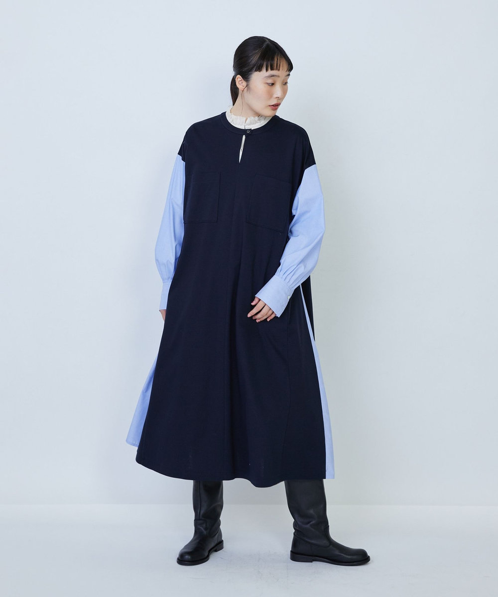LOISIR コットンポンチコンビネーションワンピース ブルー系その他