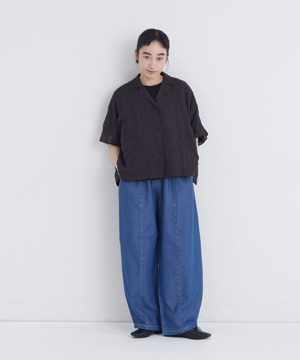 congés payés ADIEU TRISTESSE 【FAVE】シャーリングオープンカラーシャツジャケット ブラウン系その他