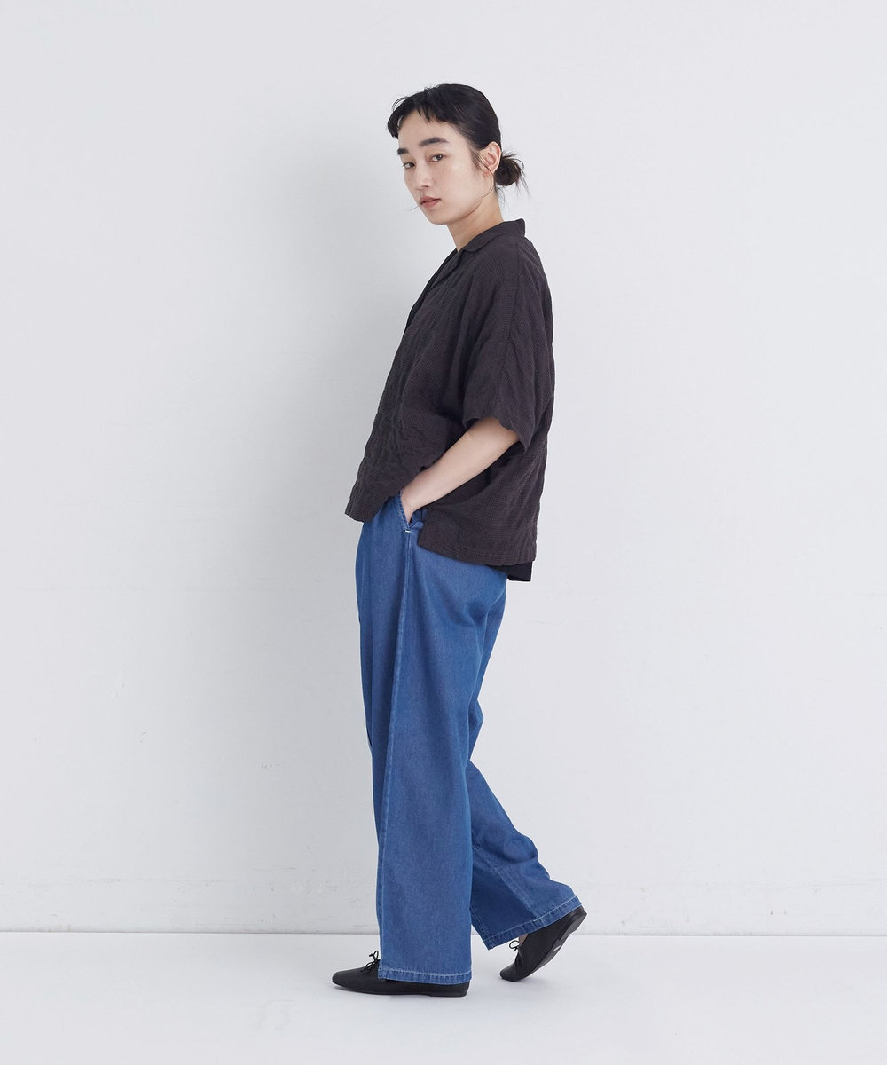 congés payés ADIEU TRISTESSE 【FAVE】シャーリングオープンカラーシャツジャケット ブラウン系その他