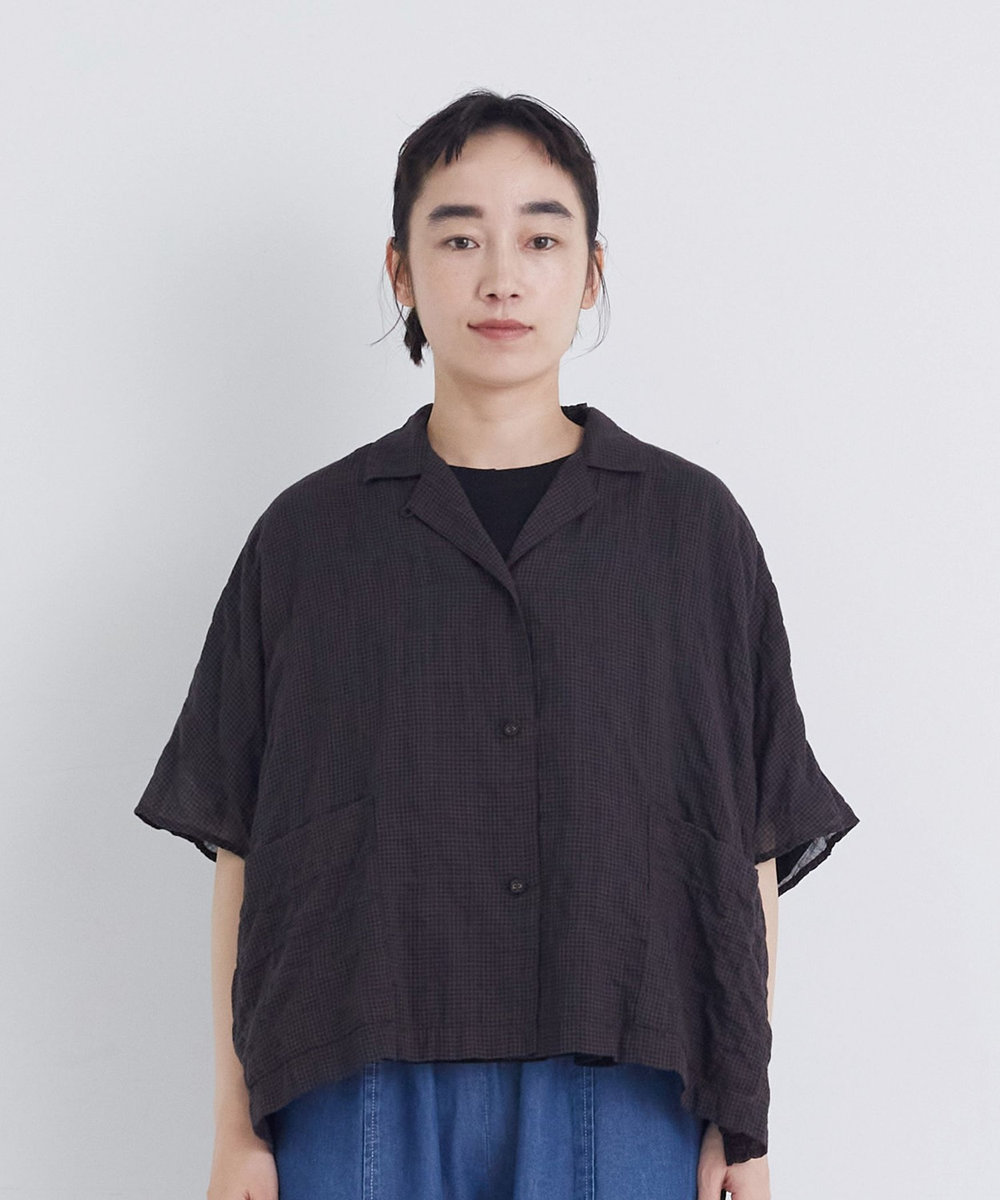 congés payés ADIEU TRISTESSE 【FAVE】シャーリングオープンカラーシャツジャケット ブラウン系その他