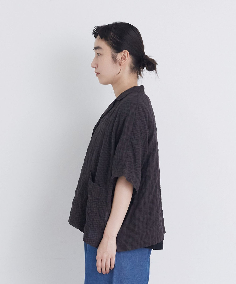 congés payés ADIEU TRISTESSE 【FAVE】シャーリングオープンカラーシャツジャケット ブラウン系その他