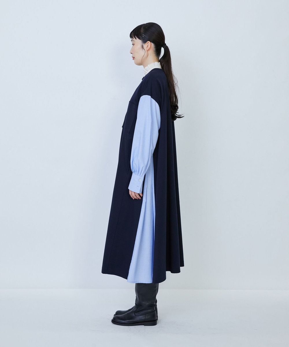 LOISIR コットンポンチコンビネーションワンピース ブルー系その他