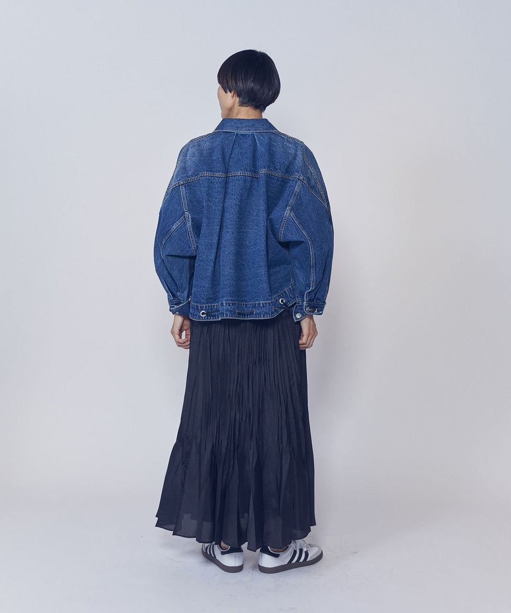 1er Arrondissement ワッシャーサテンランダムプリーツスカート ブラック