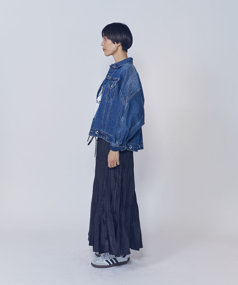 1er Arrondissement ワッシャーサテンランダムプリーツスカート ブラック