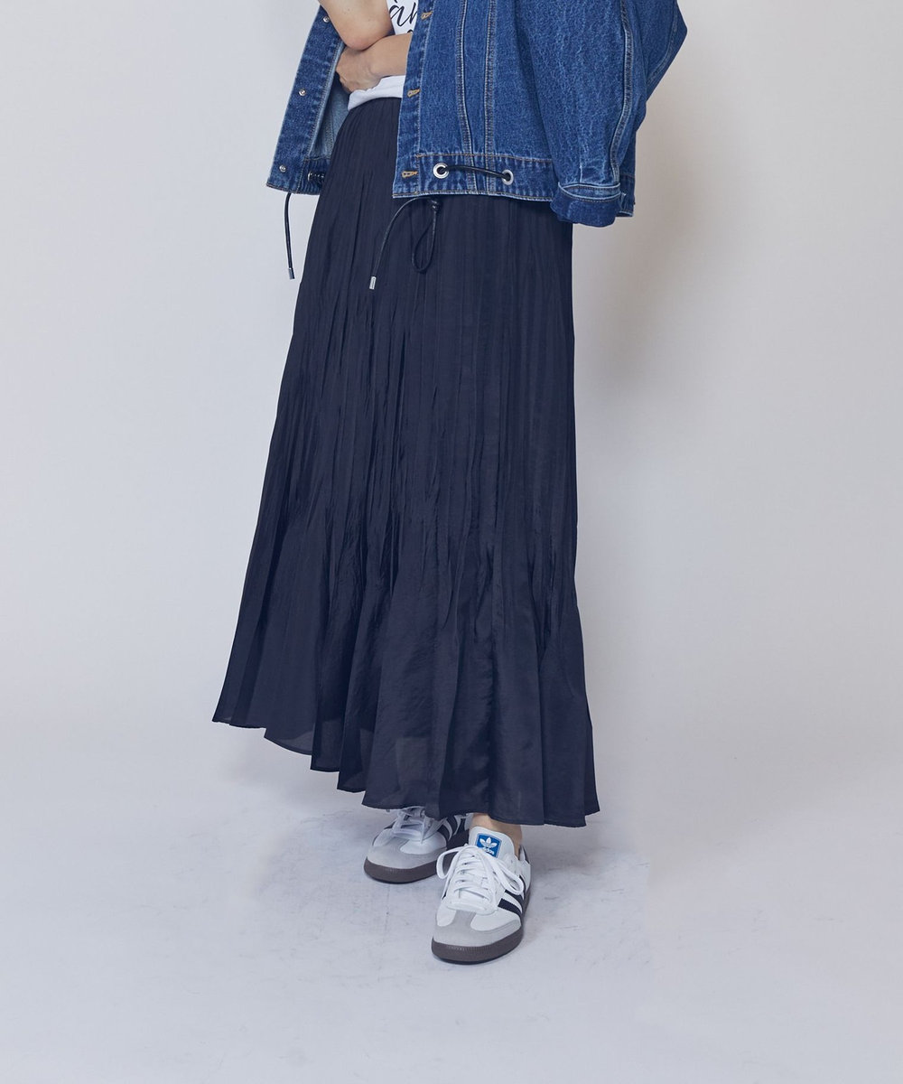 1er Arrondissement ワッシャーサテンランダムプリーツスカート ブラック