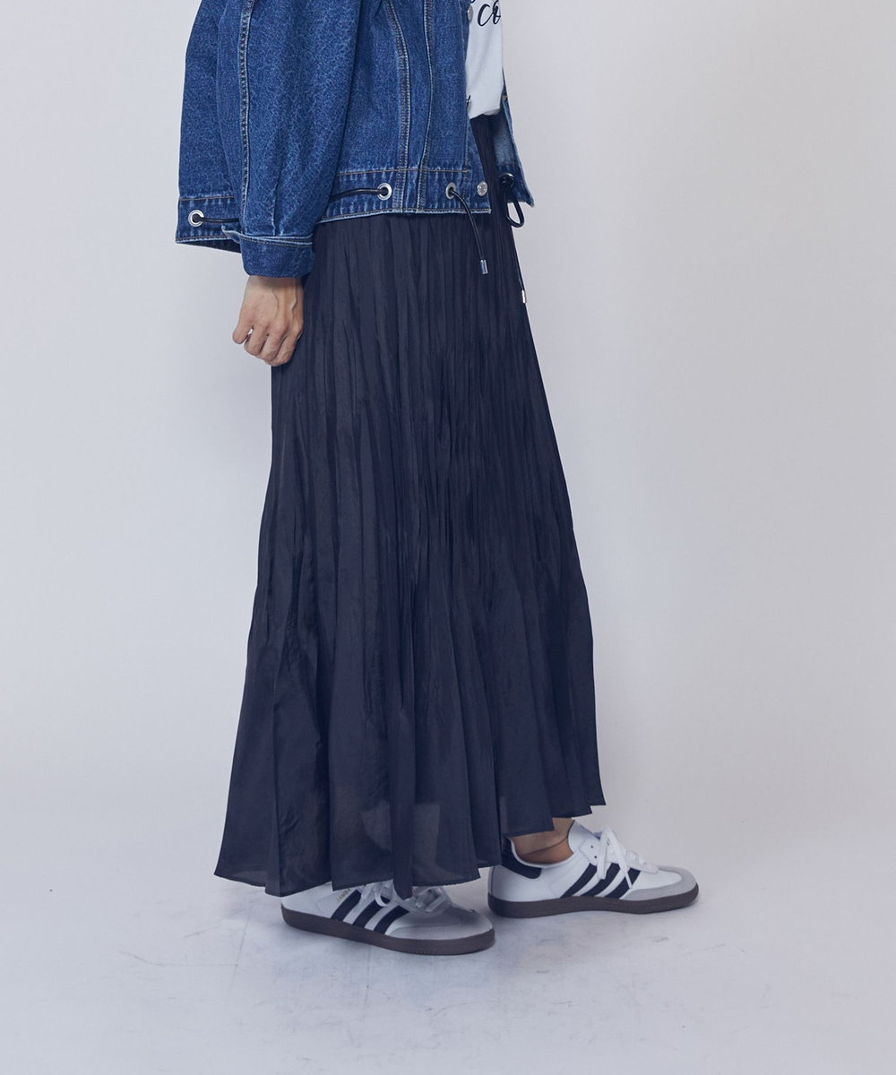 1er Arrondissement ワッシャーサテンランダムプリーツスカート ブラック