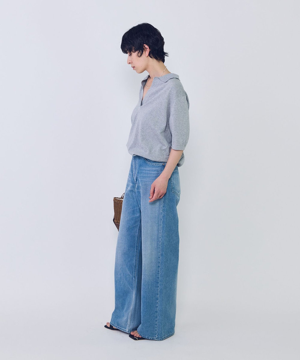 1er Arrondissement スキッパーショートスリーブニット トップグレー