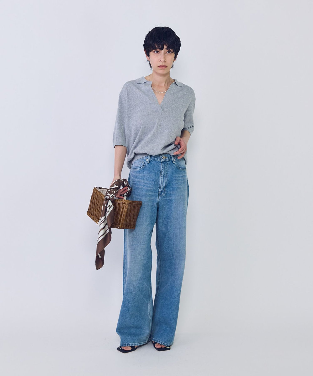 1er Arrondissement スキッパーショートスリーブニット トップグレー