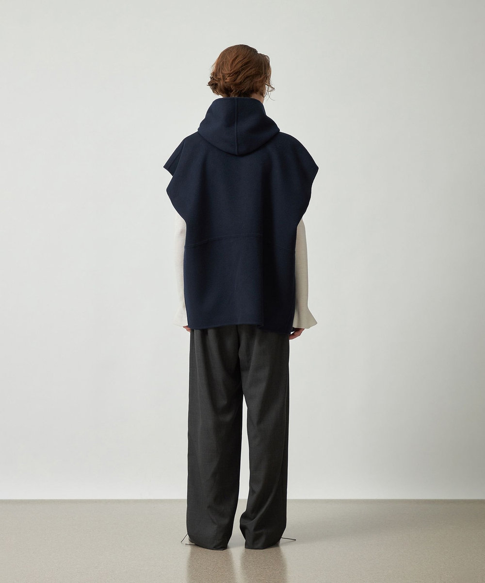 DÉPAREILLÉ DOUBLE FACE BEAVER PONCHO GILET / ダブルフェイスビーバーポンチョジレ ネイビー